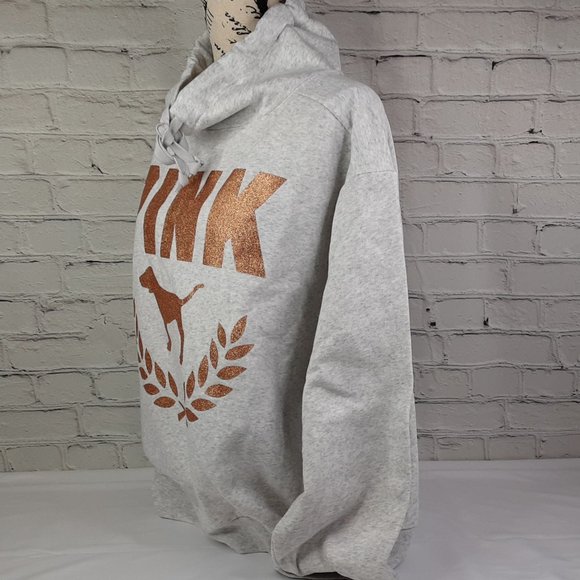 VICTORIA'S SECRET 'PINK' FLEECE  ROSE~GOLD LOGO COWL-NECK  SWEATSHIRT - Picture 4 of 14